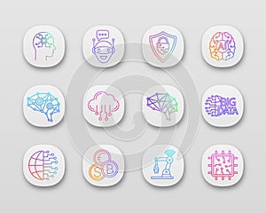 Artificial intelligence app icons set