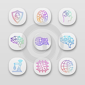 Artificial intelligence app icons set