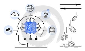Artificial Intelligence and Automation Concept with Data Network and Financial Flow Elements
