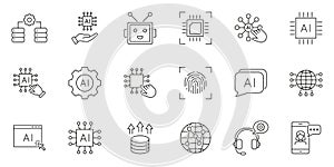 Artificial Intelligence and Automation Technology Line Icon Set. Digital Transformation, Robotics and Data Processing