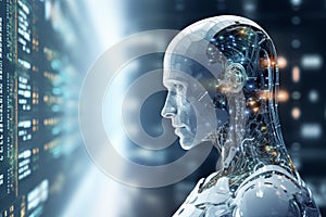 Artificial Intelligence background.Glow of Technology. Digital Life of Reason. Futuristic robot. Programming coding technology