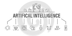 Artificial Intelligence banner with icons set. Header for website and social media: Algorithm, Deep Learning, Neural Networks, AI