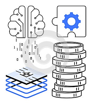 Artificial Intelligence, Big Data, Blockchain, and Technology Concepts in Flat Design
