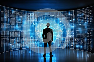 Artificial intelligence with big data. businessman touching ai machine learning on virtual screen