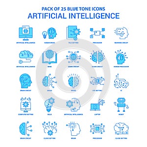 Artificial Intelligence Blue Tone Icon Pack - 25 Icon Sets