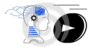 Artificial Intelligence Brain Analyzing Data with Multimedia Integration Concept
