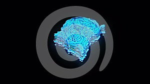 Artificial intelligence brain animation data mining, deep learning. Electronic brain powered by processor. Futuristic
