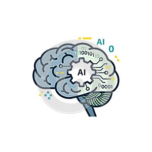 Artificial Intelligence Brain with Binary Code and Gear