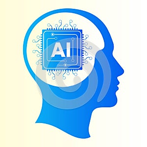 Artificial Intelligence Brain Chip Icon â Human Head Symbol