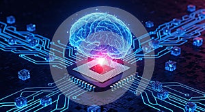 Artificial Intelligence Brain on Computer Chip Neural Network Deep Learning Concept Illustration