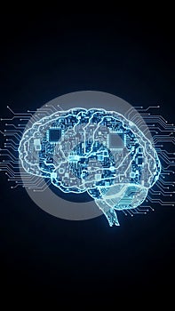 Artificial Intelligence brain concept with circuit board pattern on black background
