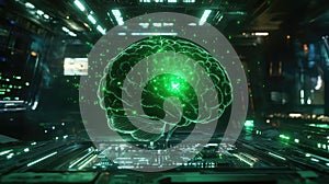 Artificial intelligence brain concept floating over data processing