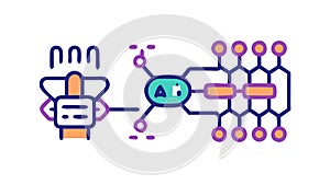 Artificial Intelligence Brain Connected to a Data Network, vector design Generative AI