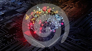 Artificial Intelligence Brain Connecting on a Computer Chip, Futuristic Technology Concept