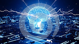 Artificial Intelligence Brain Connecting to Digital Network System