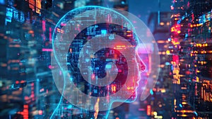 Artificial intelligence brain creating data surrounded by technology