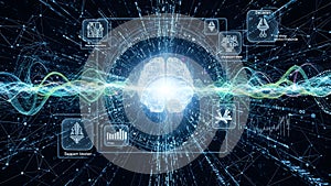 Artificial intelligence brain with data analysis and infographics