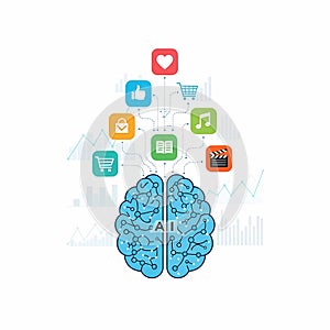 Artificial intelligence brain with data icons