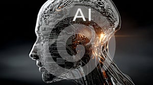 Artificial intelligence brain with glowing circuits. AI Generated.