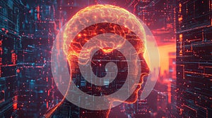 Artificial intelligence brain glowing with digital data circuits