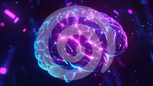 Artificial intelligence brain glowing with digital data particles