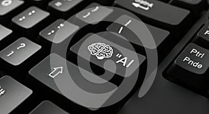 Artificial intelligence brain icon on keyboard key