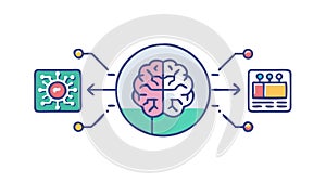 Artificial Intelligence Brain Icon: Neural Network and Cognitive Computing, vector design Generative AI
