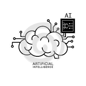 Artificial intelligence brain with microchip icon