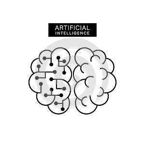 Artificial intelligence brain with microchip icon