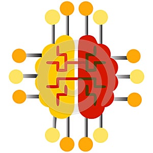 Artificial intelligence brain network with data flow and processing nodes representing digital mind