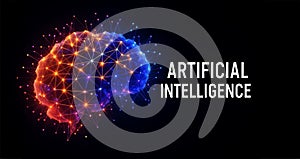 Artificial intelligence brain network glowing with digital neural connections photo