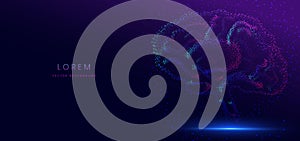 Artificial intelligence brain particle blue and pink science system on dark background. Data network science concept