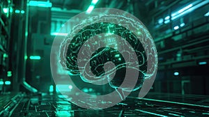 Artificial intelligence brain processing data on circuit board