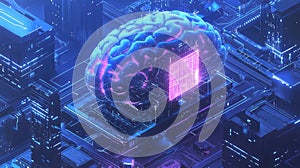 Artificial intelligence brain processing data in digital city