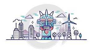 Artificial Intelligence Brain Smart City Network, vector design Generative AI