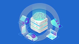 Artificial Intelligence Brain technology isometric video concept