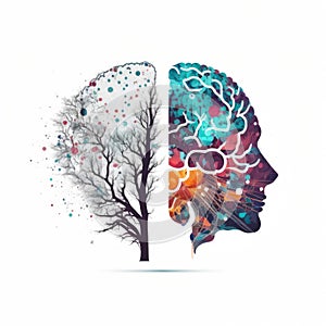 Artificial Intelligence Brain Tree Logo and multi color human head Generative AI Illustration