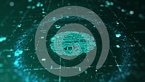 Artificial intelligence and brainstorm concept. 3D Render Brain animation, data mining, deep learning modern computer