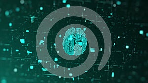 Artificial intelligence and brainstorm concept. 3D Render Brain animation, data mining, deep learning modern computer