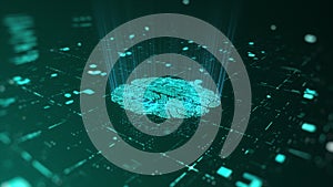 Artificial intelligence and brainstorm concept. 3D Render Brain animation, data mining, deep learning modern computer