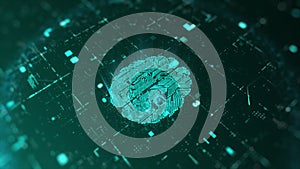 Artificial intelligence and brainstorm concept. 3D Render Brain animation, data mining, deep learning modern computer