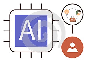 Artificial Intelligence Concept with AI Chip and Business Analytics Elements