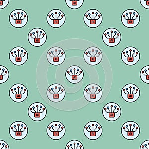 Artificial Intelligence Chip Circuit Board vector AI round colored seamless pattern