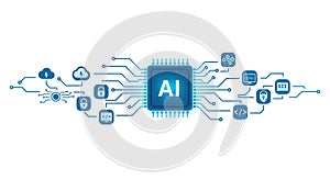 Artificial Intelligence Chip Connecting Blue Network on White
