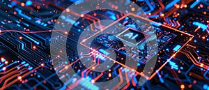 Artificial intelligence chip embedded in intricate circuit board