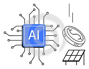 Artificial Intelligence Chip with Solar Energy and Cryptocurrency Technology Concept
