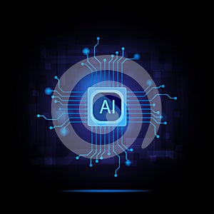 Artificial intelligence circuit line style. AI micro processor unit storage database. Smart network digital technology