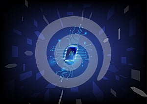Artificial intelligence circuit line style. AI micro processor unit storage database. Smart network digital technology. vector