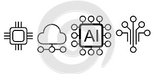 Artificial Intelligence, Cloud Computing, and Circuit Processor Icon Set