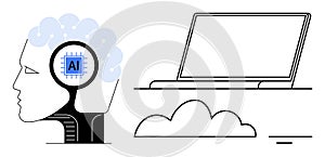 Artificial Intelligence and Cloud Computing Concept with Brain and Laptop Design